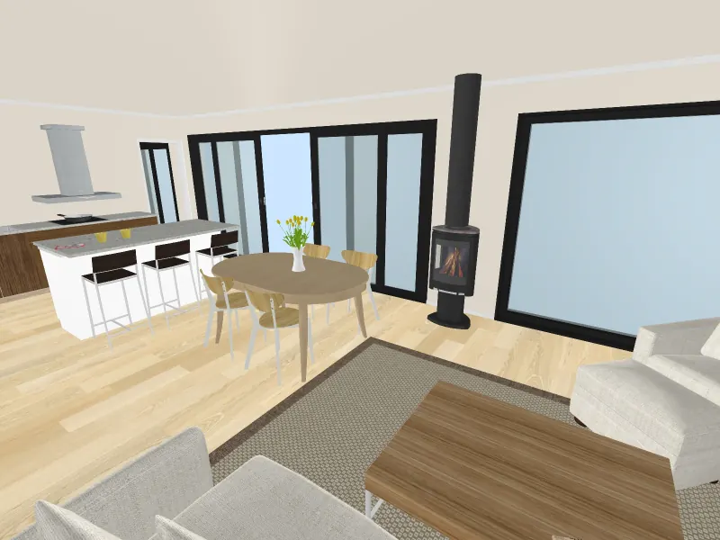 Eye-level 3D view walking through the same rooms